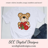 Valentine Bear PNG, Whimsical Bears, Valentine Clipart, Red Roses, Red Hearts, DIY Gift for Her, Instant Download, Commercial Use Clip Art, Scrapbook Elements, Craft Supplies, Personal Use, Exclusive Clipart Sets, DIY Valentines Projects, Valentine's Clipart for Cards