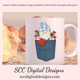Pocket Gnomes PNG, Valentine's Clipart Cards, Red Roses, DIY Gift for Her, DIY Valentines Projects, Instant Download, Commercial Use Clip Art, Scrapbook Elements, Craft Supplies, Personal Use, Exclusive Clipart Sets, Valentine's Clipart for Cards, Gnomes Lover