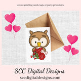 Cute Owls PNG, Valentine's Clip Art, Owl PNG, for Sublimation, Whimsical Artwork, DIY Gift for Her, Instant Download, Commercial Use Art, Scrapbook Elements, Digital Download Valentines Clipart, Owl Lovers Gifts, Woodland Creatures