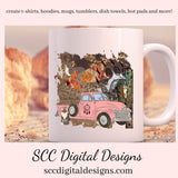 Vintage Pink Truck PNG, Boho Art, Boho Wall Art Digital, Hippie Clipart, Retro PNG for Shirts, DIY Gift for Her, Cricut Designs, Commercial Use Clip Art, Scrapbook Elements, Craft Supplies, Personal Use, Exclusive Clipart Sets