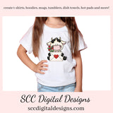Valentine Cow PNG, Black White Cow, Valentine Clipart, Red Roses, Red Hearts, DIY Gift for Her, Instant Download, Commercial Use Clip Art, Scrapbook Elements, Craft Supplies, Personal Use, Exclusive Clipart Sets
