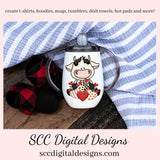 Valentine Cow PNG, Black White Cow, Valentine Clipart, Red Roses, Red Hearts, DIY Gift for Her, Instant Download, Commercial Use Clip Art, Scrapbook Elements, Craft Supplies, Personal Use, Exclusive Clipart Sets