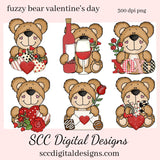 Valentine Bear PNG, Whimsical Bears, Valentine Clipart, Red Roses, Red Hearts, DIY Gift for Her, Instant Download, Commercial Use Clip Art, Scrapbook Elements, Craft Supplies, Personal Use, Exclusive Clipart Sets, DIY Valentines Projects, Valentine's Clipart for Cards