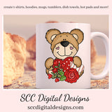 Valentine Bear PNG, Whimsical Bears, Valentine Clipart, Red Roses, Red Hearts, DIY Gift for Her, Instant Download, Commercial Use Clip Art, Scrapbook Elements, Craft Supplies, Personal Use, Exclusive Clipart Sets, DIY Valentines Projects, Valentine's Clipart for Cards