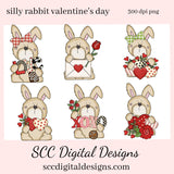 Rabbit PNG, Valentine Bunny, DIY Gift for Her, Whimsical Clipart, DIY Valentines Projects, Instant Download, Commercial Use Clip Art, Scrapbook Elements, Craft Supplies, Personal Use, Exclusive Clipart Sets, Valentine's Clipart for Cards