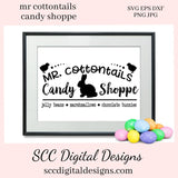 Our Mr Cottontails Candy Shoppe SVG is great for all of your projects this holiday season. Create diy front door signs, or a diy gift for her. Our PNG files are also commercial use art. Our SVGs are great to create home decor, coffee mugs, tumblers, t-shirts, hoodies, kitchen towels, hot pads, and so much more!