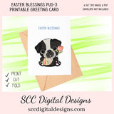 Our printable Easter greeting cards designs are ready for you to download, print, and add your unique message. Our whimsical Easter Pug has colored eggs, and tulips, is a Printable Easter Card, with Easter Blessing Bear, Whimsical Art, Print at Home Cards, DIY Gift Card, Blank Card PDF, DIY Gift for Her, Easter Cards, Easter Printables, Instant Download, Blank Cards Download