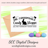 Our Mr Cottontails Candy Shoppe SVG is great for all of your projects this holiday season. Create diy front door signs, or a diy gift for her. Our PNG files are also commercial use art. Our SVGs are great to create home decor, coffee mugs, tumblers, t-shirts, hoodies, kitchen towels, hot pads, and so much more!