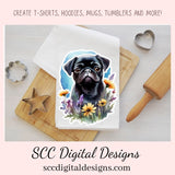 Adorable Pug Clipart for Printable Stickers, Digital Planners & Scrapbooking! Dog PNG Files for Sublimation for Kids Shirts for Tumblers