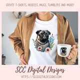 Adorable Pug Clipart for Printable Stickers, Digital Planners & Scrapbooking! Dog PNG Files for Sublimation for Kids Shirts for Tumblers