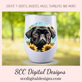 Adorable Pug Clipart for Printable Stickers, Digital Planners & Scrapbooking! Dog PNG Files for Sublimation for Kids Shirts for Tumblers