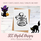 Happy Halloween Skelton PNG for Halloween T-Shirts for Women, Fall Crafting Spooky Vibes Sublimation Designs for Kids for Party Invites