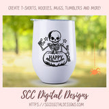 Happy Halloween Skelton PNG for Halloween T-Shirts for Women, Fall Crafting Spooky Vibes Sublimation Designs for Kids for Party Invites