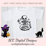 Happy Halloween Skelton PNG for Halloween T-Shirts for Women, Fall Crafting Spooky Vibes Sublimation Designs for Kids for Party Invites