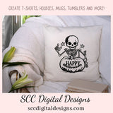 Happy Halloween Skelton PNG for Halloween T-Shirts for Women, Fall Crafting Spooky Vibes Sublimation Designs for Kids for Party Invites