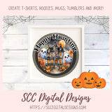 Happy Haunting Ghost PNG for Halloween T-Shirts for Women, Fall Crafting Haunted House Spooky Vibes Designs for Kids for Party Invites