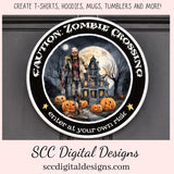Halloween Zombie Clipart for T-Shirts for Men, Fall Crafting Designs Spooky Vibes Haunted House for Door Hanger PNG Clip Art Commercial Use