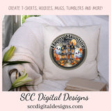 Happy Haunting Ghost PNG for Halloween T-Shirts for Women, Fall Crafting Haunted House Spooky Vibes Designs for Kids for Party Invites