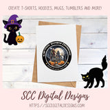 Halloween Zombie Clipart for T-Shirts for Men, Fall Crafting Designs Spooky Vibes Haunted House for Door Hanger PNG Clip Art Commercial Use