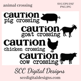 Animal SVG Bundle, Caution Pig Crossing, Chicken, Cow, Goat, Farmhouse Decor, DIY Gift for Her, Instant Download, Commercial Use Art