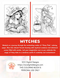 Witches Coloring Book, Printable Fantasy Coloring Pages, Relaxing Therapeutic & Creative Art for Adults and Kids, Print at Home Letter Size PDF