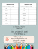 Kid's Alphabetical Order Printable Activity Book 10 pages in pdf format