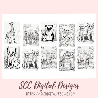 Printable Coloring Pages for Kids and Adults, Zoo Animals Print at Home, Elephant Zebra Relaxing Therapeutic & Creative Art Instant Download Home School Activity