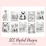 Printable Coloring Pages for Kids and Adults, Zoo Animals Print at Home, Elephant Zebra Relaxing Therapeutic & Creative Art Instant Download Home School Activity