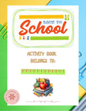 Back to School activity book cover with colorful design and text on a white background