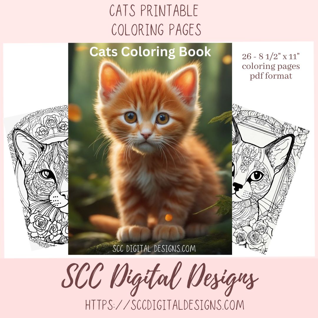 Printable Coloring Pages for Kids and Adults, Cats Relaxing Therapeutic & Creative Art, Kitten Print at Home, Instant Download Home School Activity