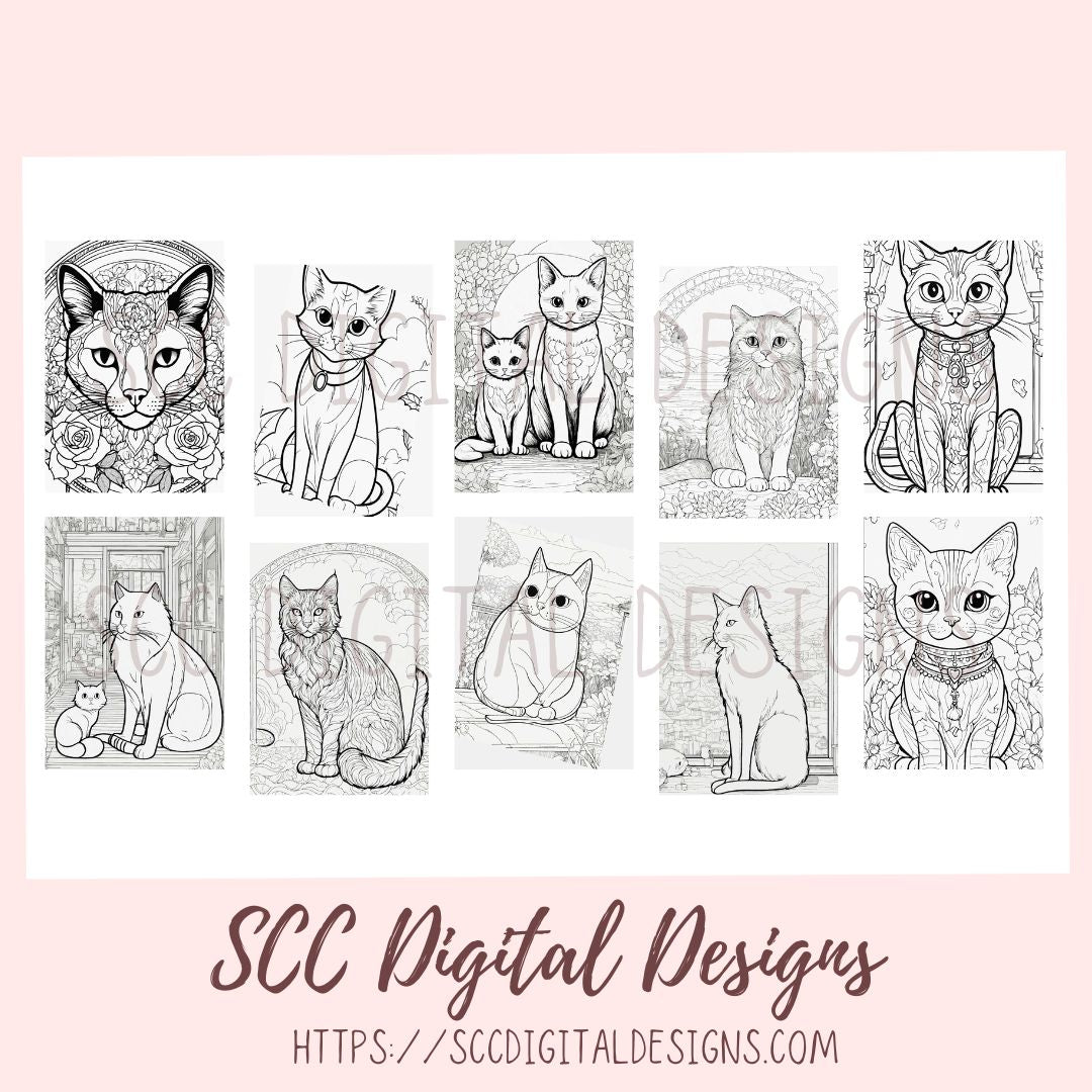 Printable Coloring Pages for Kids and Adults, Cats Relaxing Therapeutic & Creative Art, Kitten Print at Home, Instant Download Home School Activity