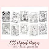 Printable Coloring Pages for Kids and Adults, Cats Relaxing Therapeutic & Creative Art, Kitten Print at Home, Instant Download Home School Activity