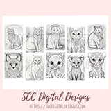 Printable Coloring Pages for Kids and Adults, Cats Relaxing Therapeutic & Creative Art, Kitten Print at Home, Instant Download Home School Activity