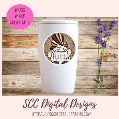 Coffee Time Gnomes PNG Bundle, Printable Stickers for Coffee and Gnome Lovers, Digital Stickers Goodnotes Compatible Scrapbooking Elements