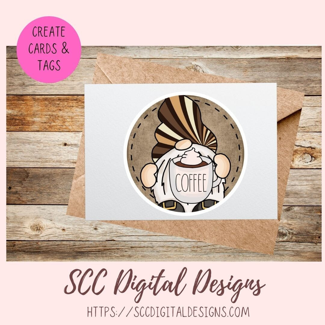 Coffee Time Gnomes PNG Bundle, Printable Stickers for Coffee and Gnome Lovers, Digital Stickers Goodnotes Compatible Scrapbooking Elements