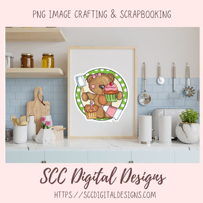 Birthday Cupcakes PNG, Whimsical Bear Printable Stickers for Kids for Tumblers, Digital Stickers Goodnotes Compatible Scrapbooking Elements