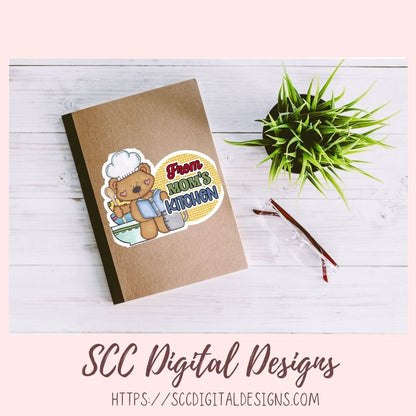 Baked with Love PNG, Whimsical Bear Printable Stickers for Kids for Tumblers, Digital Stickers Goodnotes Compatible Scrapbooking Elements