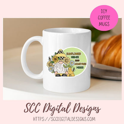 Sunflower Gnome PNG, Bee Wild & Free Printable Stickers for Kids for Tumblers, Digital Stickers Goodnotes Compatible Scrapbooking Elements
