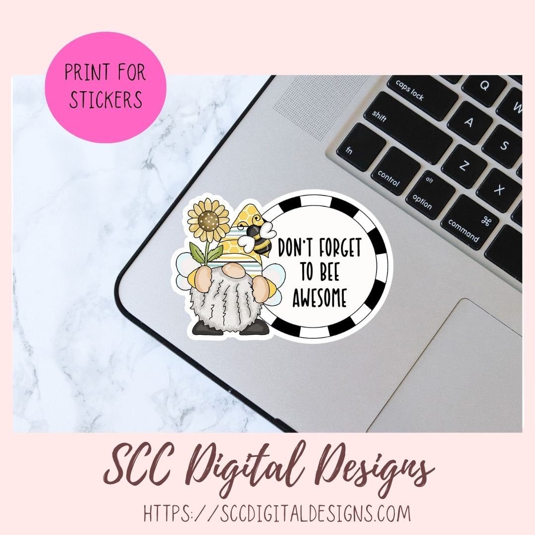 Sunflower Gnome PNG, Bee Wild & Free Printable Stickers for Kids for Tumblers, Digital Stickers Goodnotes Compatible Scrapbooking Elements