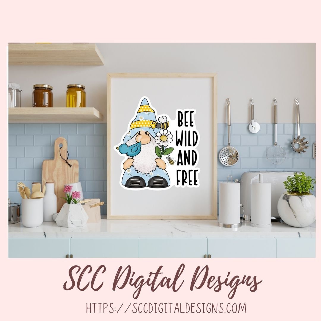 Sunflower Gnome PNG, Bee Wild & Free Printable Stickers for Kids for Tumblers, Digital Stickers Goodnotes Compatible Scrapbooking Elements