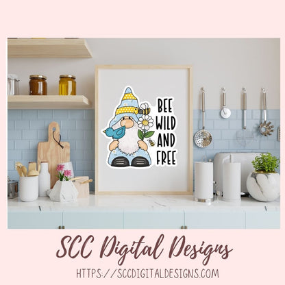 Sunflower Gnome PNG, Bee Wild & Free Printable Stickers for Kids for Tumblers, Digital Stickers Goodnotes Compatible Scrapbooking Elements