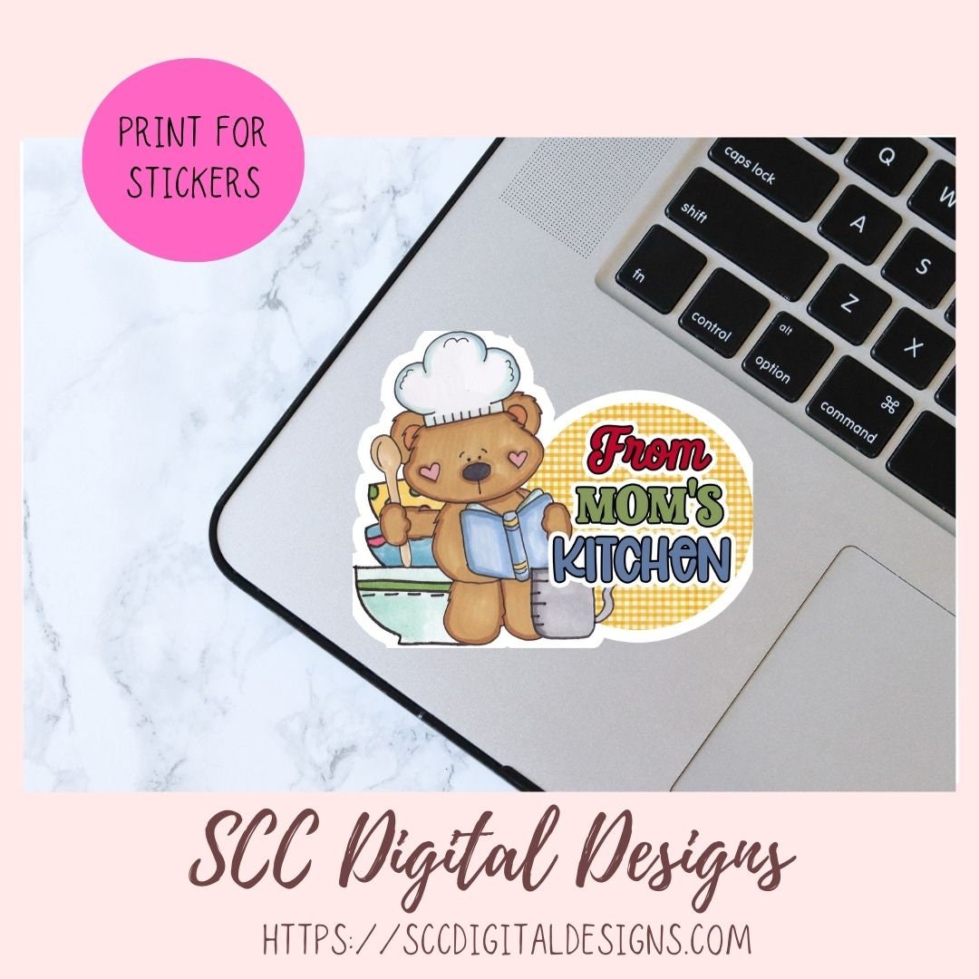 Baked with Love PNG, Whimsical Bear Printable Stickers for Kids for Tumblers, Digital Stickers Goodnotes Compatible Scrapbooking Elements