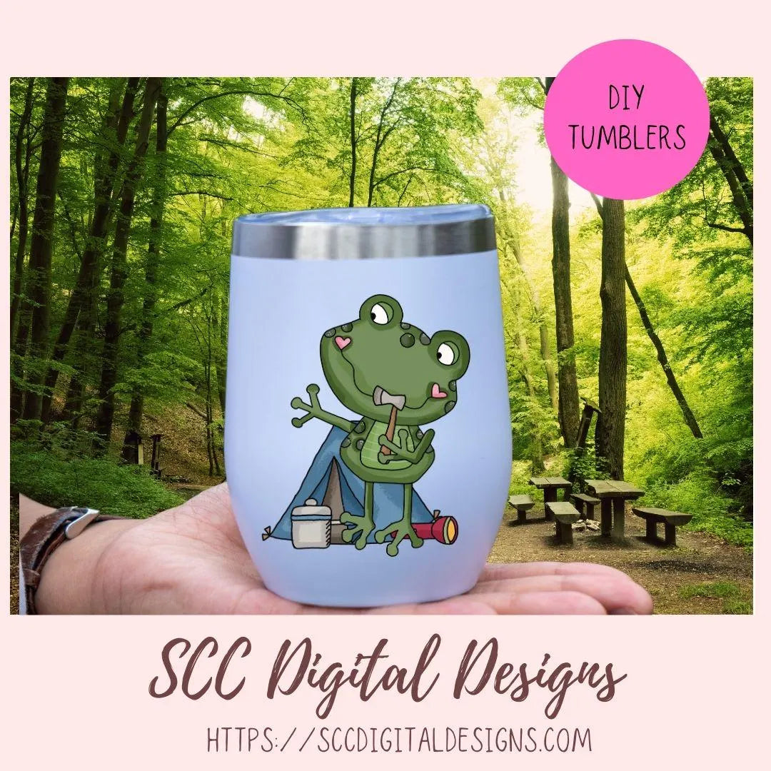 Camp Life PNG, Funny Frogs Camping Clipart with Sleeping Bag, Tent, Campfire and Smores, Frog Clip Art for Mugs, T-Shirts for Mom
