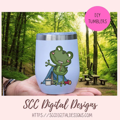 Camp Life PNG, Funny Frogs Camping Clipart with Sleeping Bag, Tent, Campfire and Smores, Frog Clip Art for Mugs, T-Shirts for Mom