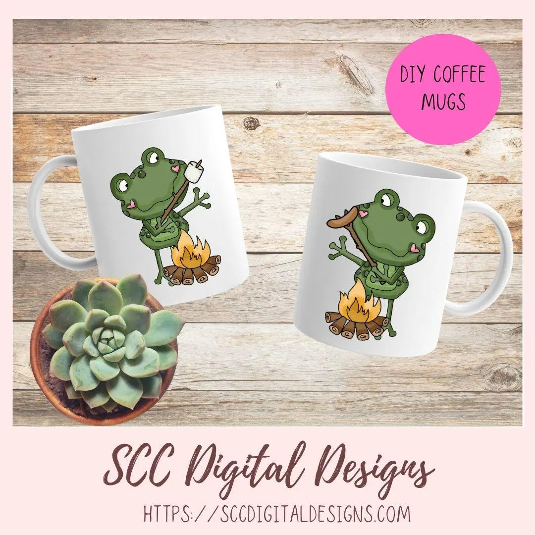 Camp Life PNG, Funny Frogs Camping Clipart with Sleeping Bag, Tent, Campfire and Smores, Frog Clip Art for Mugs, T-Shirts for Mom