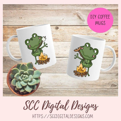 Camp Life PNG, Funny Frogs Camping Clipart with Sleeping Bag, Tent, Campfire and Smores, Frog Clip Art for Mugs, T-Shirts for Mom