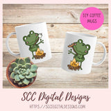 Camp Life PNG, Funny Frogs Camping Clipart with Sleeping Bag, Tent, Campfire and Smores, Frog Clip Art for Mugs, T-Shirts for Mom