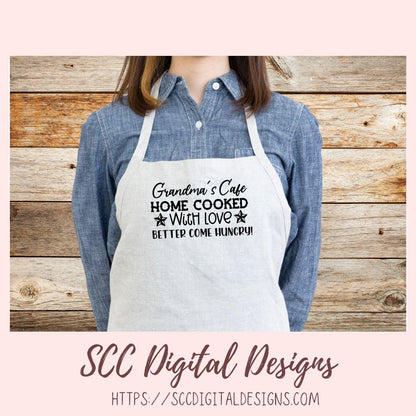 Grandma's Café SVG, Home Cooked With Love, Farmhouse Home Decor, Rustic Kitchen Sign Gift for Mom, Dining Room Wall Art for Grandma