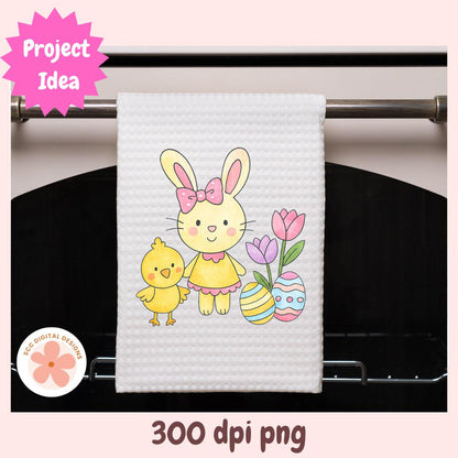 Easter Clipart, Whimsical Bunny Rabbits, Chicks, Easter Baskets & Pastel Colored Egg PNG, Easter Party Clip Art