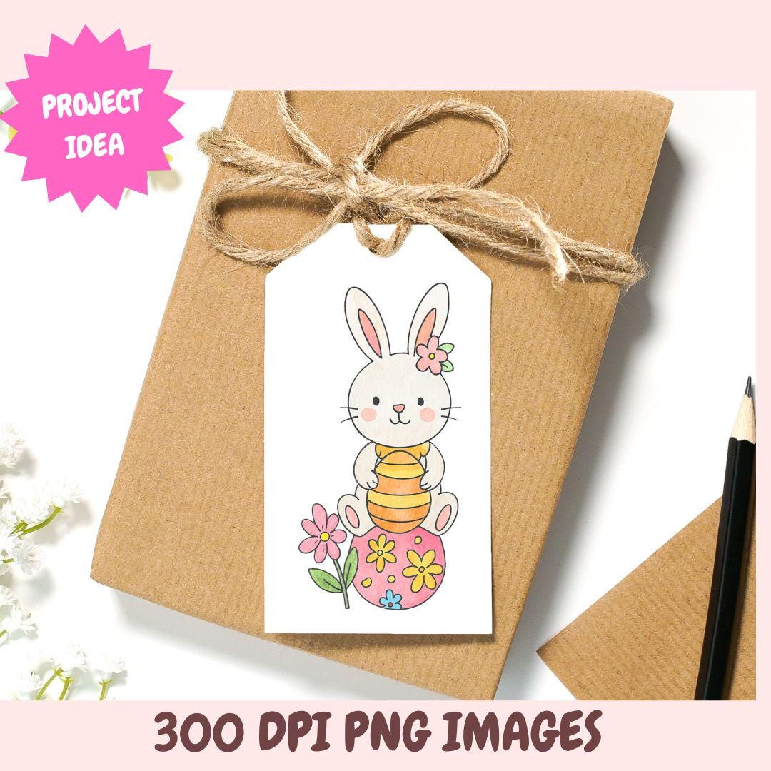 Easter Clipart, Whimsical Bunny Rabbits, Chicks, Easter Baskets & Pastel Colored Egg PNG, Easter Party Clip Art